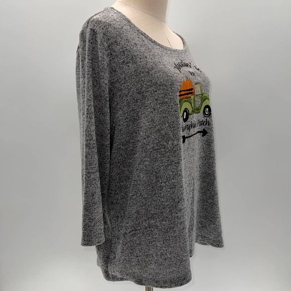 Magical Season Plus Size Gray "Headin to the Pumpkin Patch" 3/4 Sleeve Shirt-1X - Picture 12 of 13